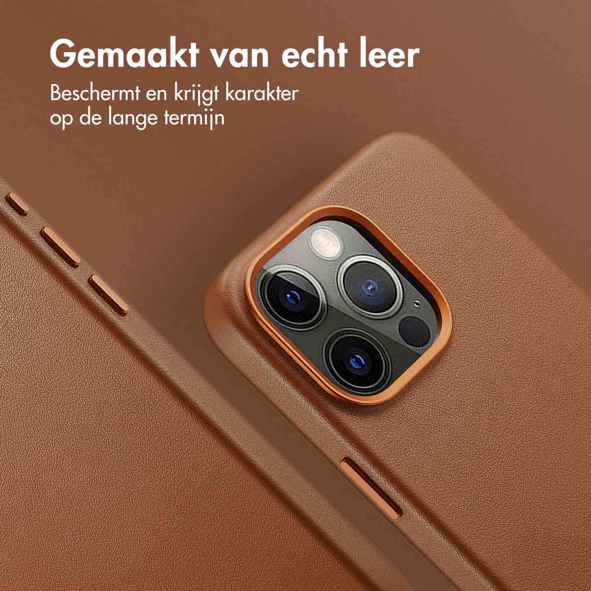 Accezz MagSafe Leather Backcover Apple iPhone 15 Pro Max - Sienna Brown - Afbeelding 4