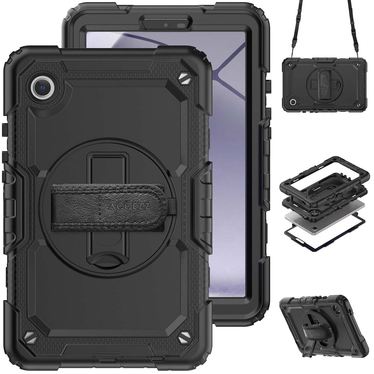 Accezz Rugged Backcover met schouderstrap Samsung Galaxy Tab A9 8.7 inch - Zwart - Afbeelding 2