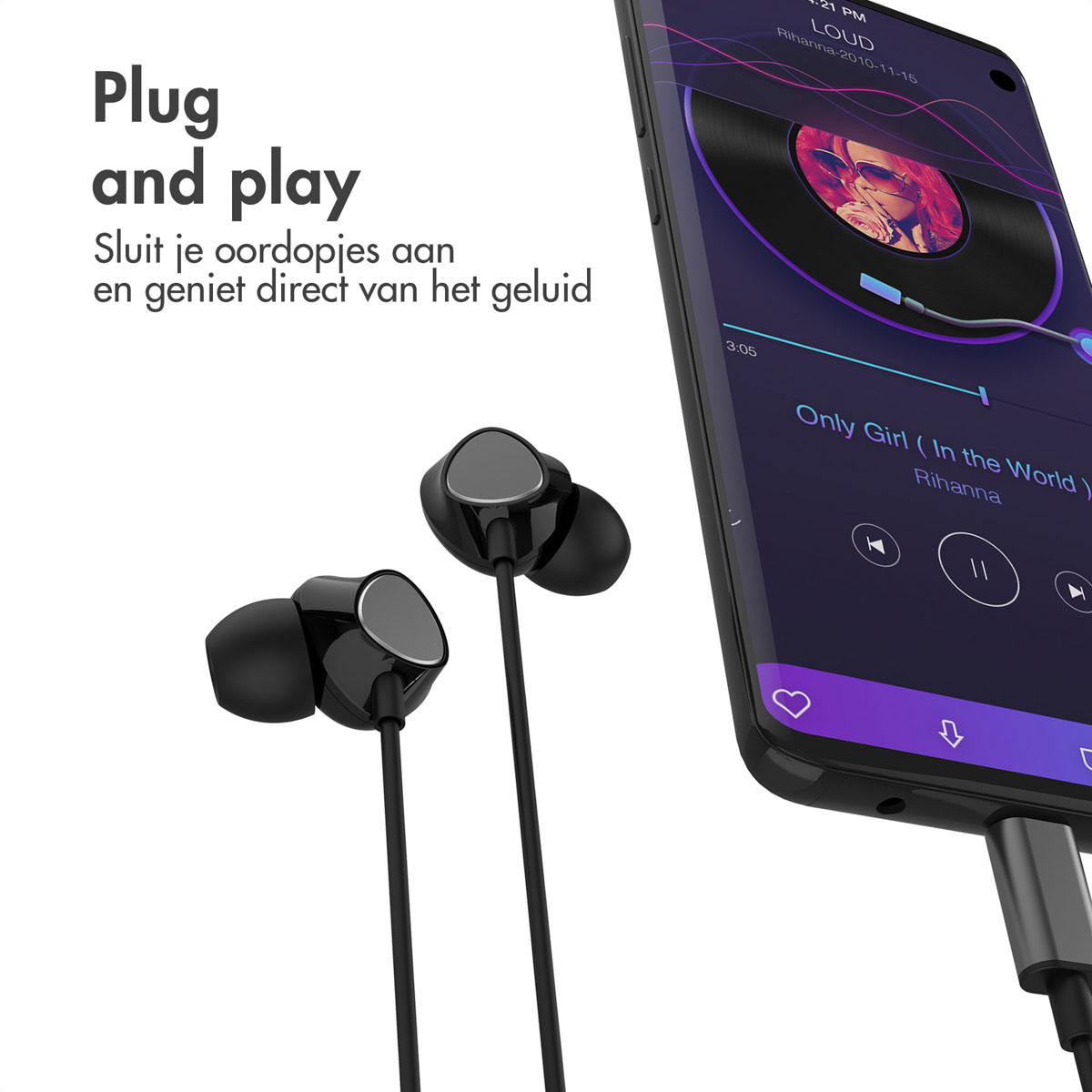 Accezz In-ear oordopjes - Bedrade oordopjes - USB-C aansluiting - Zwart - Afbeelding 2