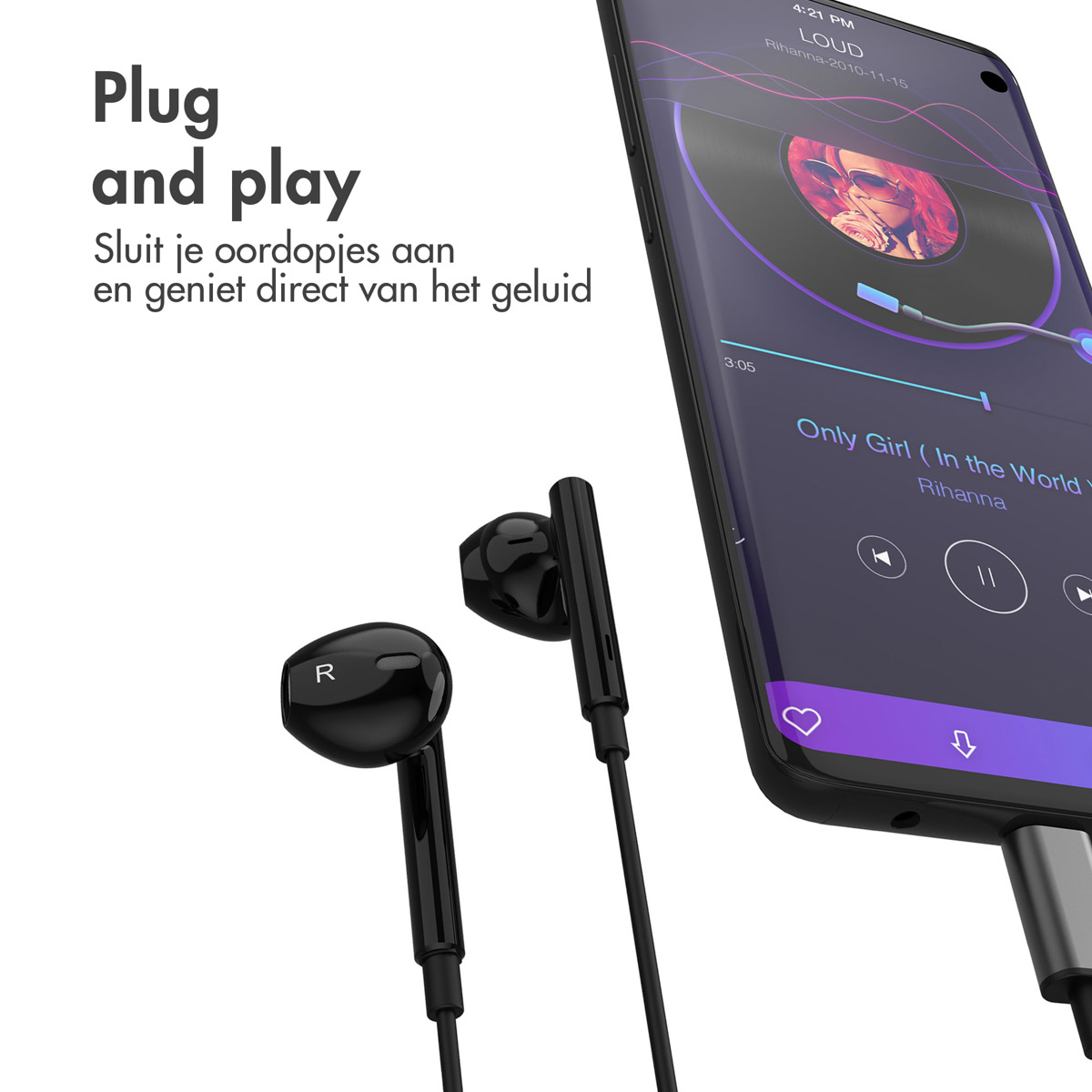 Accezz Oordopjes - Bedrade oordopjes - USB-C aansluiting - Zwart - Afbeelding 2