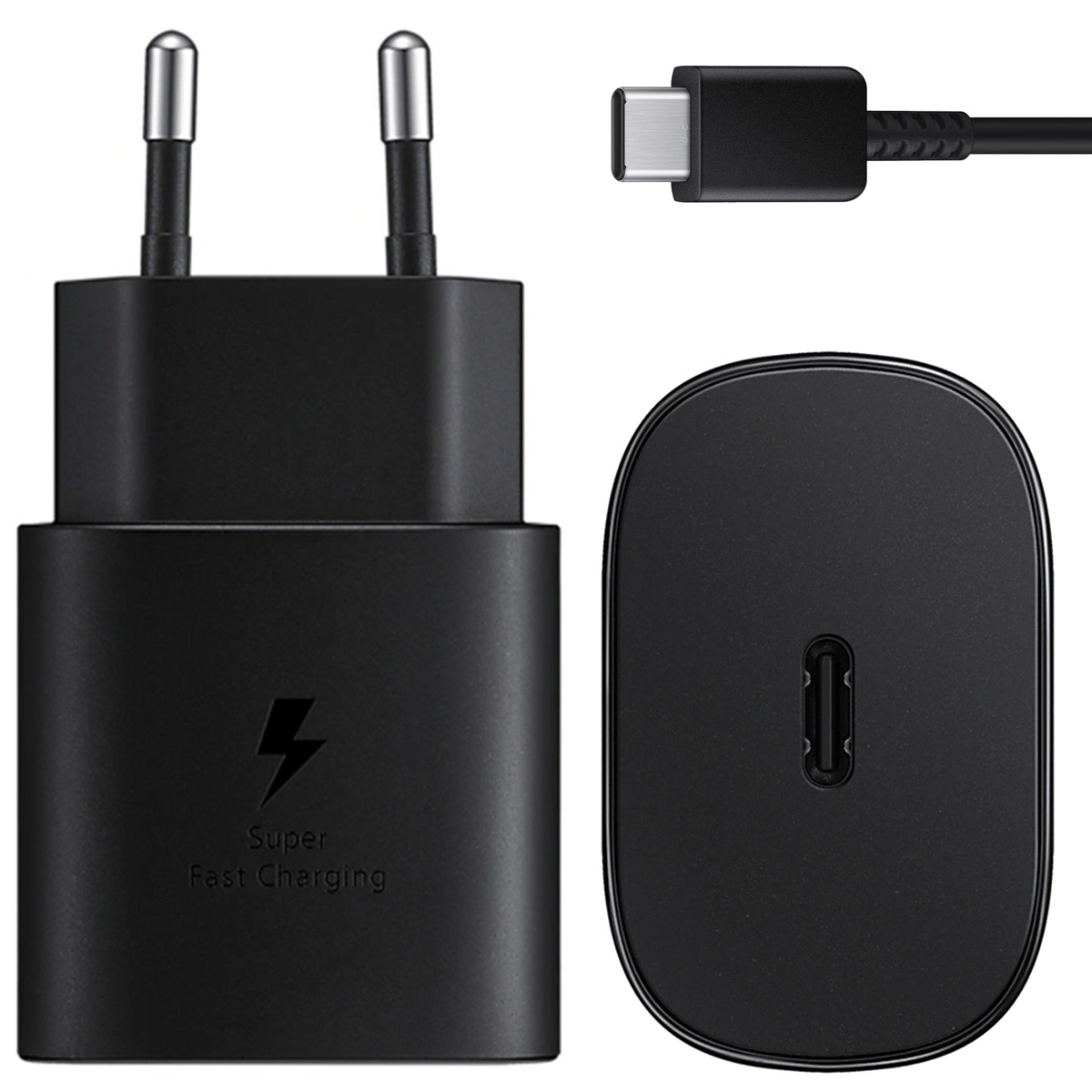 Samsung Originele USB-C naar USB-C kabel – 1.8 meter – 25 Watt – Zwart + Originele Fast Charging Adapter USB-C Oplader – In Fabrieksverpakking – 25 Watt – Zwart