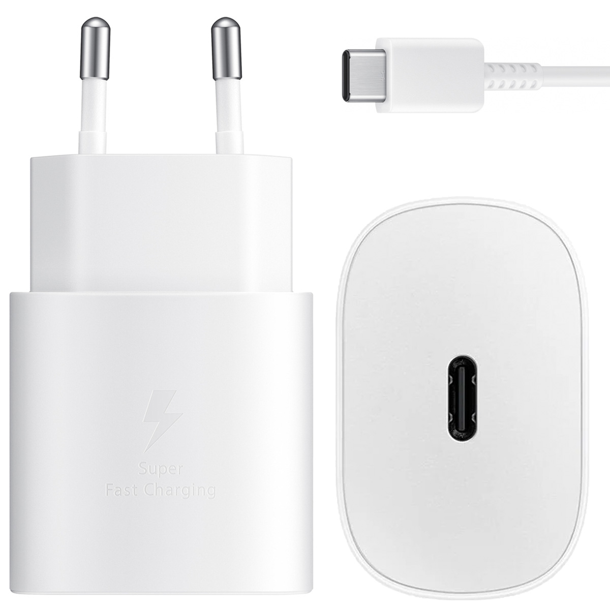Samsung Originele USB-C naar USB-C kabel – 1.8 meter – 25 Watt – Wit + Originele Fast Charging Adapter USB-C Oplader – In Fabrieksverpakking – 25 Watt – Wit
