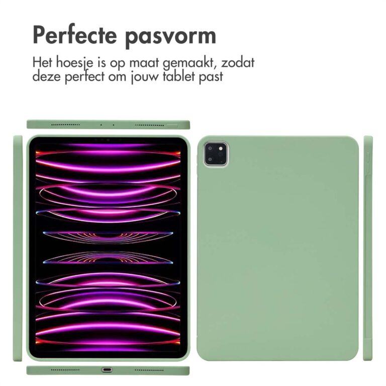Accezz Liquid Silicone Backcover met penhouder Apple iPad Pro 11 (2022 / 2021 / 2020 / 2018) - Lichtgroen - Afbeelding 8