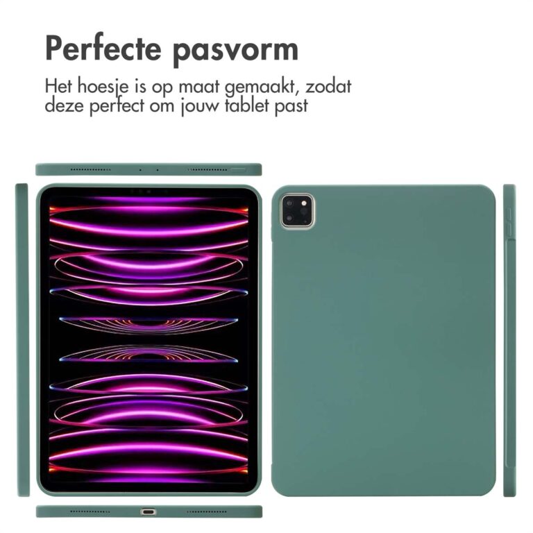 Accezz Liquid Silicone Backcover met penhouder Apple iPad Pro 11 (2022 / 2021 / 2020 / 2018) - Donkergroen - Afbeelding 8