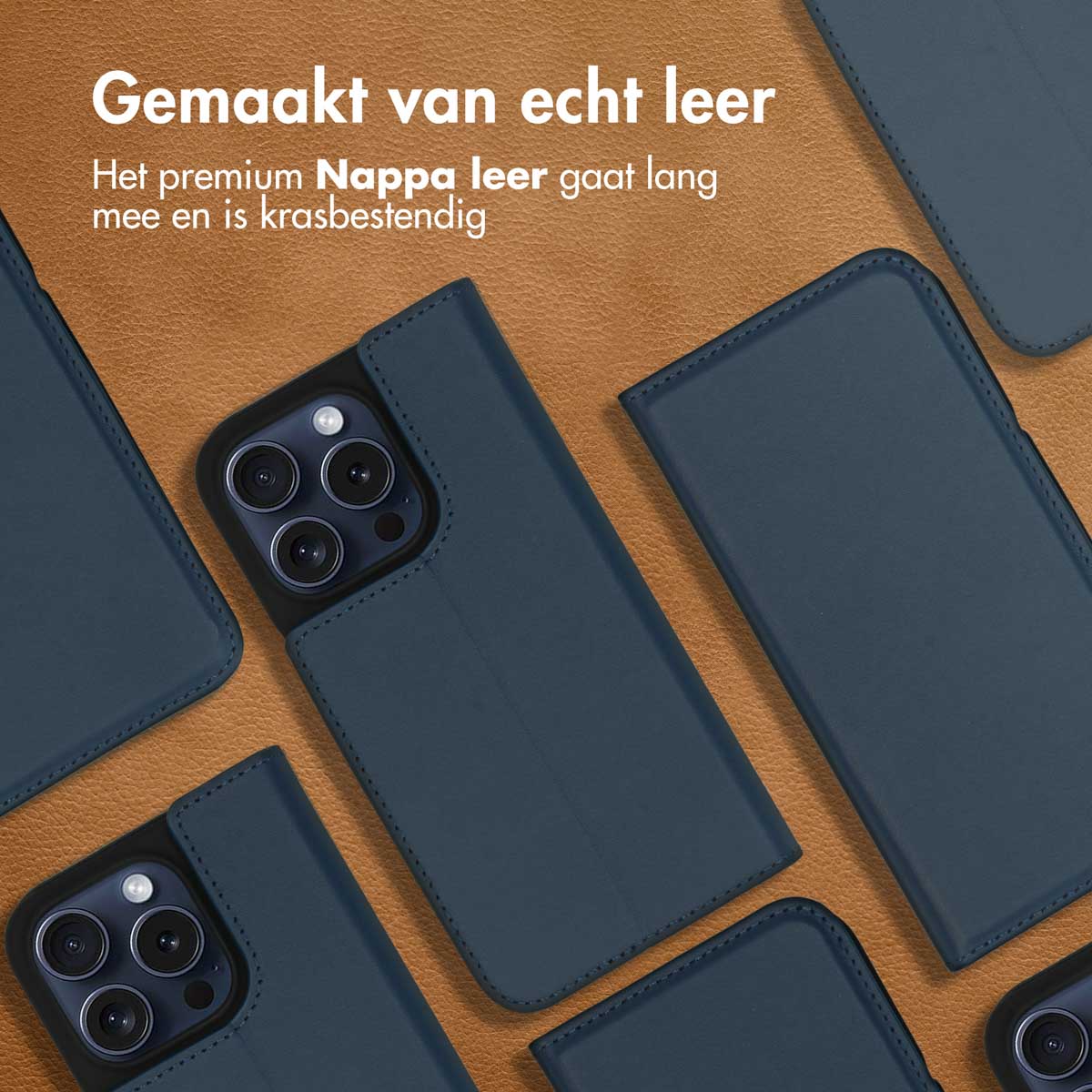 Accezz Premium Leather Slim Bookcase Apple iPhone 15 Pro - Donkerblauw - Afbeelding 3