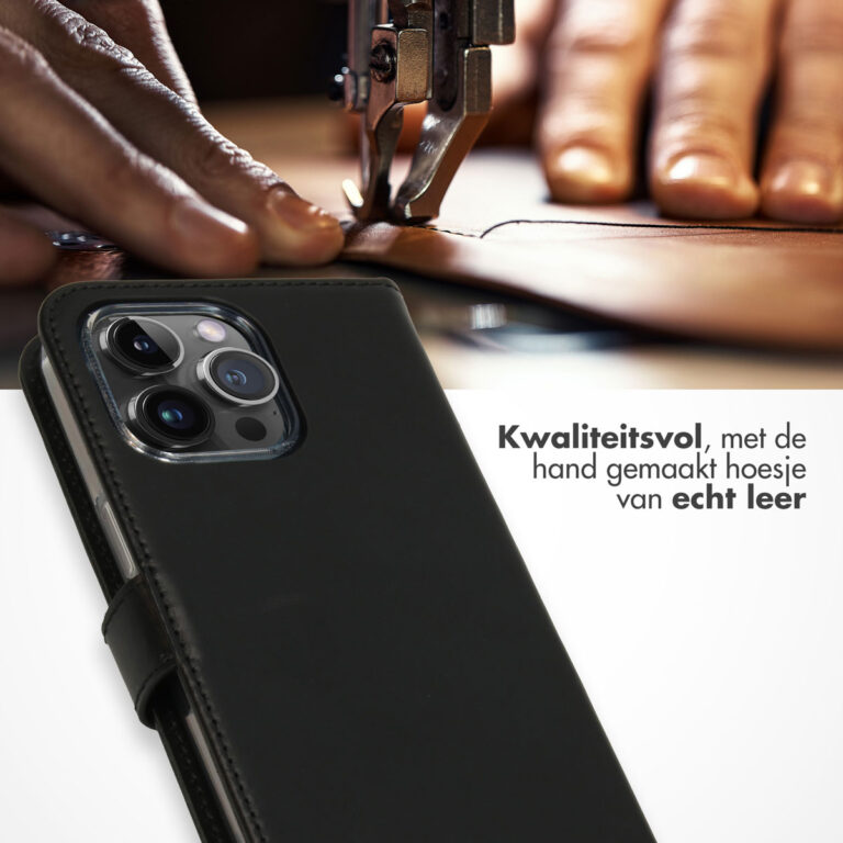 Selencia Echt Lederen Bookcase Apple iPhone 15 Pro Max - Zwart - Afbeelding 4