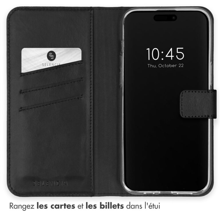 Selencia Echt Lederen Bookcase Apple iPhone 15 Pro Max - Zwart - Afbeelding 7