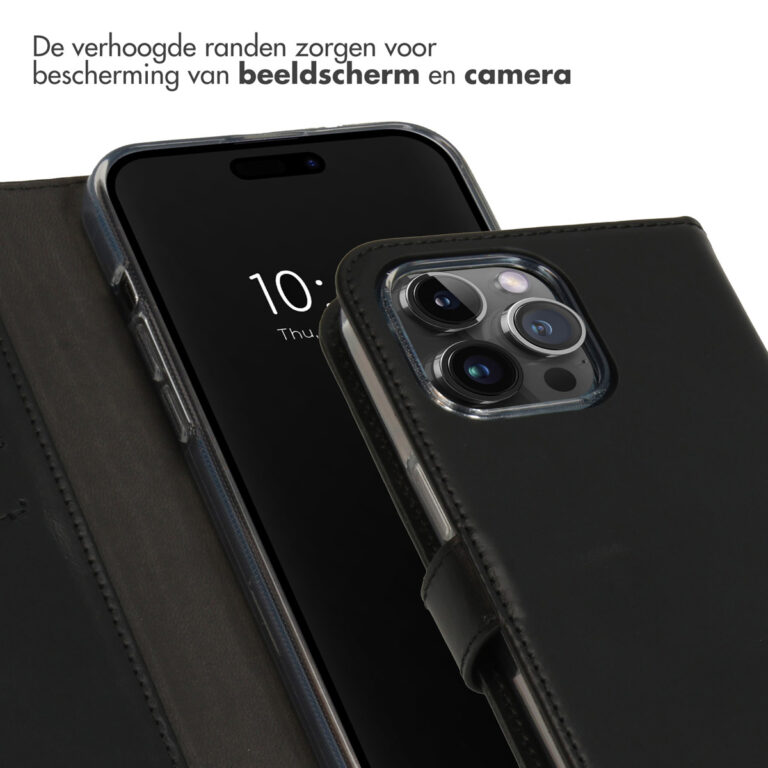 Selencia Echt Lederen Bookcase Apple iPhone 15 Pro Max - Zwart - Afbeelding 2