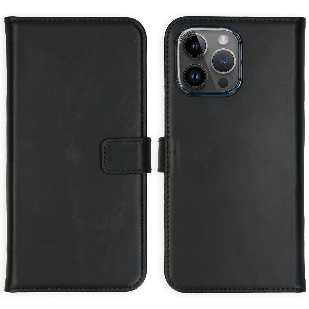 Selencia Echt Lederen Bookcase Apple iPhone 15 Pro Max – Zwart