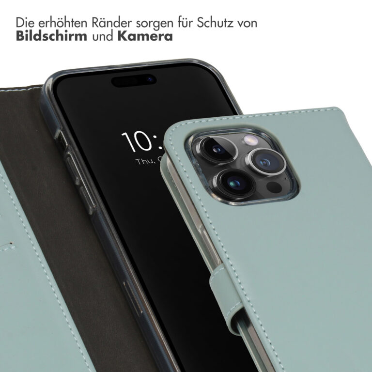 Selencia Echt Lederen Bookcase Apple iPhone 15 Pro Max - Air Blue - Afbeelding 10