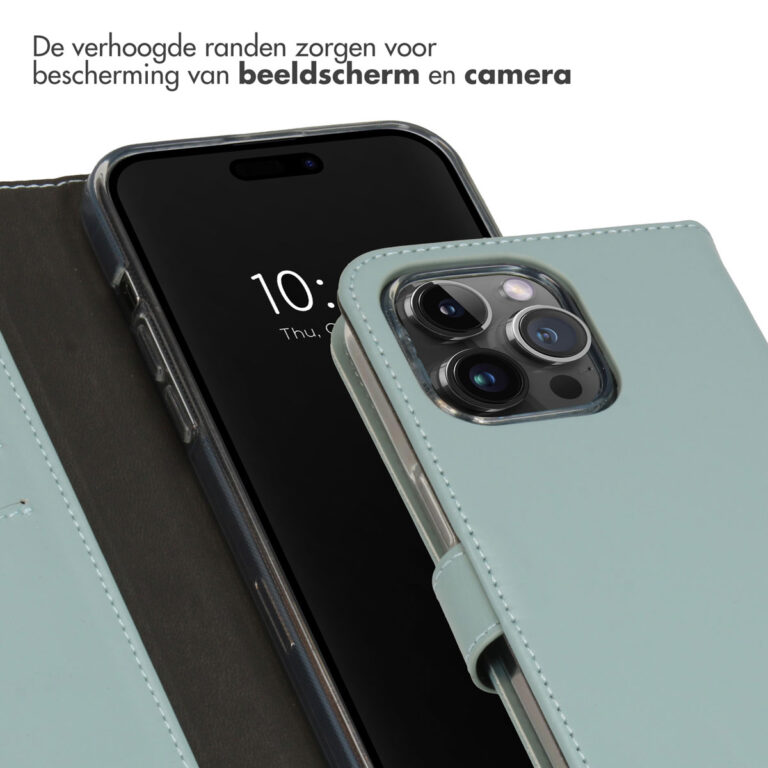 Selencia Echt Lederen Bookcase Apple iPhone 15 Pro Max - Air Blue - Afbeelding 3