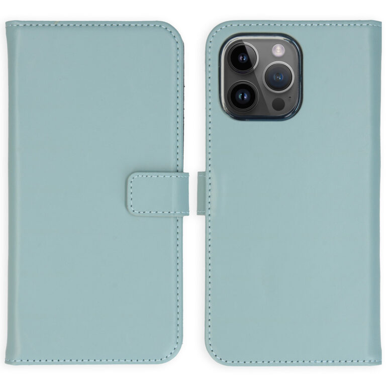 Selencia Echt Lederen Bookcase Apple iPhone 15 Pro Max - Air Blue - Afbeelding 5