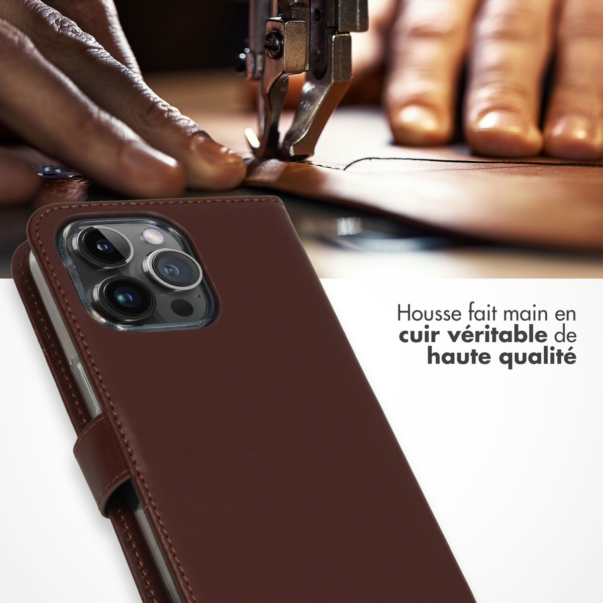Selencia Echt Leren Bookcase Apple iPhone 15 Pro Max - Bruin - Afbeelding 8