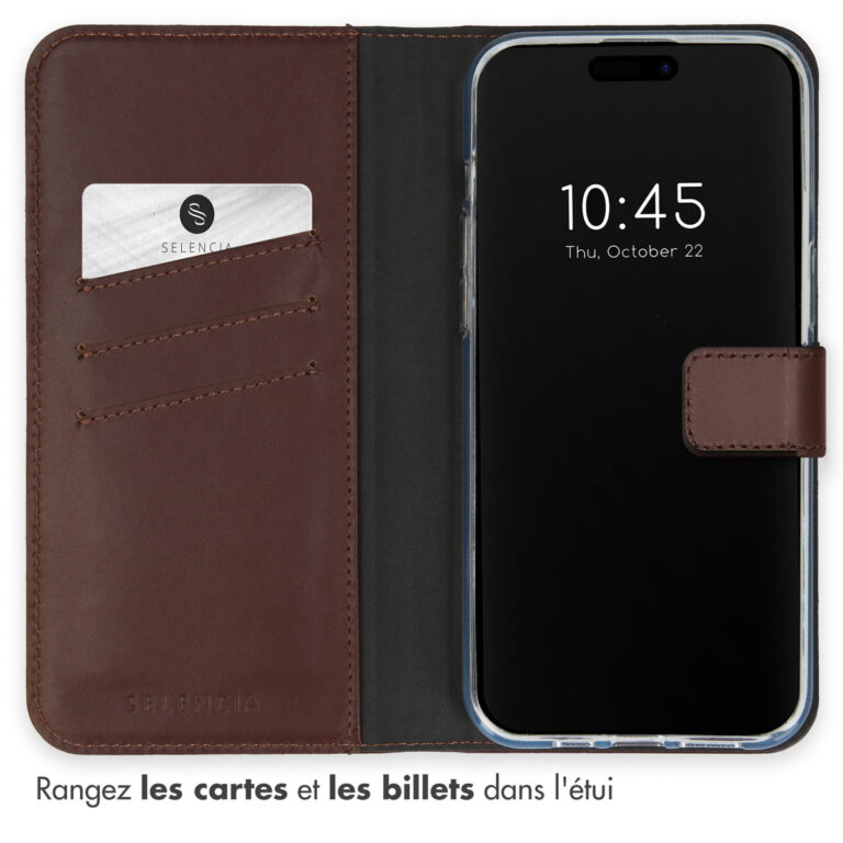 Selencia Echt Lederen Bookcase Apple iPhone 15 Pro Max - Bruin - Afbeelding 7