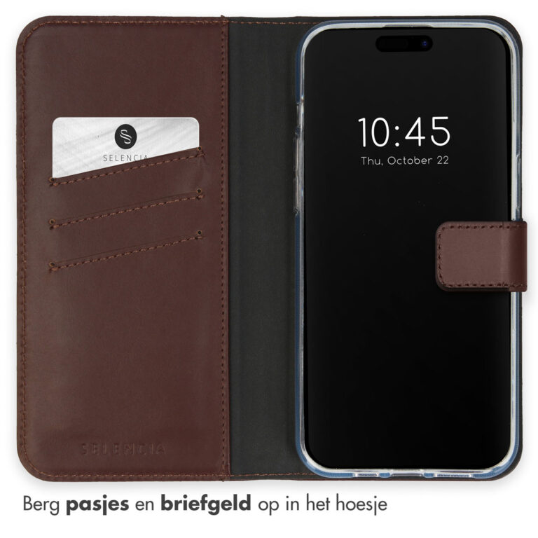 Selencia Echt Lederen Bookcase Apple iPhone 15 Pro Max - Bruin - Afbeelding 3