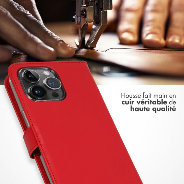 Selencia Echt Lederen Bookcase Apple iPhone 15 Pro Max - Rood - Afbeelding 8