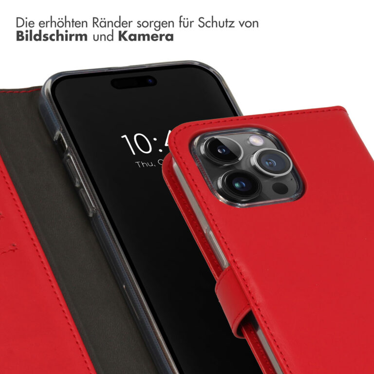 Selencia Echt Lederen Bookcase Apple iPhone 15 Pro Max - Rood - Afbeelding 10