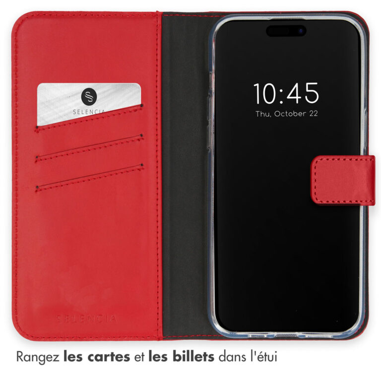 Selencia Echt Lederen Bookcase Apple iPhone 15 Pro Max - Rood - Afbeelding 7