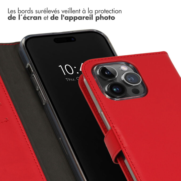 Selencia Echt Lederen Bookcase Apple iPhone 15 Pro Max - Rood - Afbeelding 6
