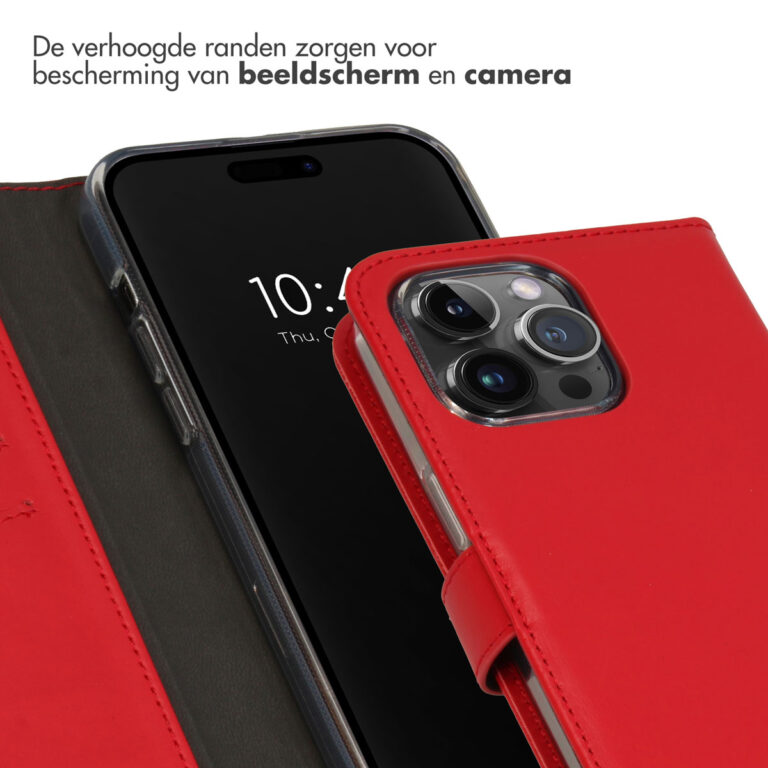 Selencia Echt Lederen Bookcase Apple iPhone 15 Pro Max - Rood - Afbeelding 2