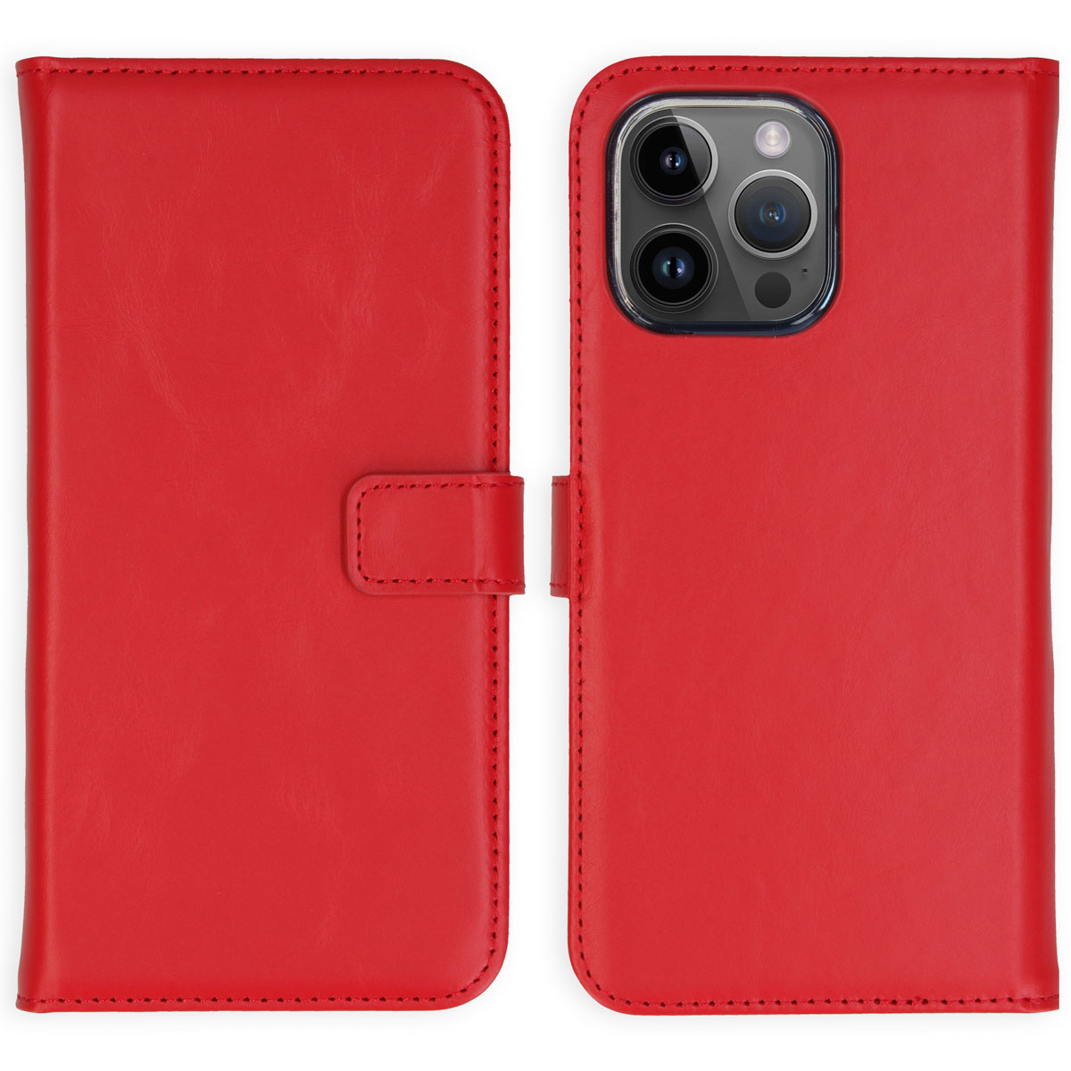 Selencia Echt Lederen Bookcase Apple iPhone 15 Pro Max – Rood