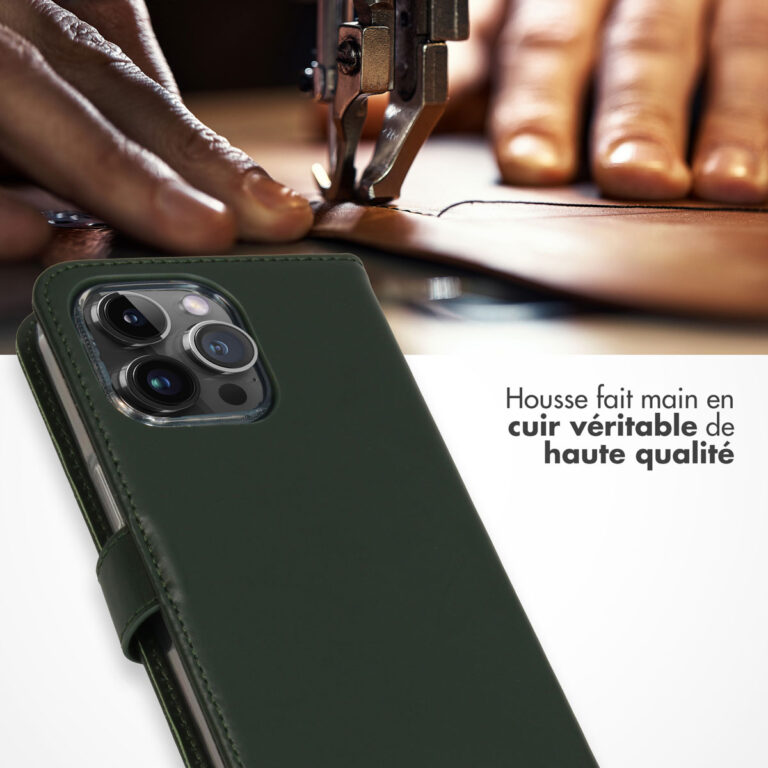 Selencia Echt Lederen Bookcase Apple iPhone 15 Pro Max - Groen - Afbeelding 8