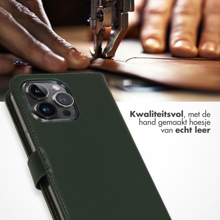 Selencia Echt Lederen Bookcase Apple iPhone 15 Pro Max - Groen - Afbeelding 4