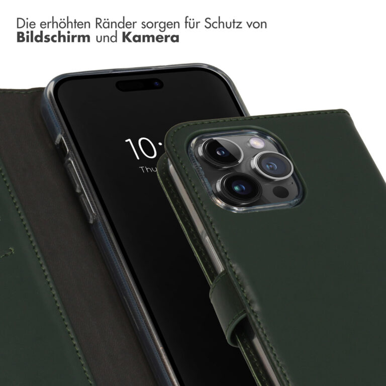 Selencia Echt Lederen Bookcase Apple iPhone 15 Pro Max - Groen - Afbeelding 10