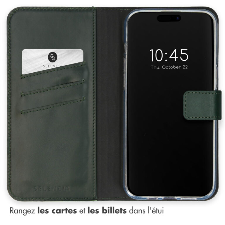 Selencia Echt Lederen Bookcase Apple iPhone 15 Pro Max - Groen - Afbeelding 7