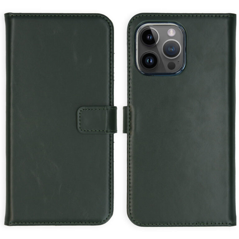 Selencia Echt Lederen Bookcase Apple iPhone 15 Pro Max - Groen - Afbeelding 5