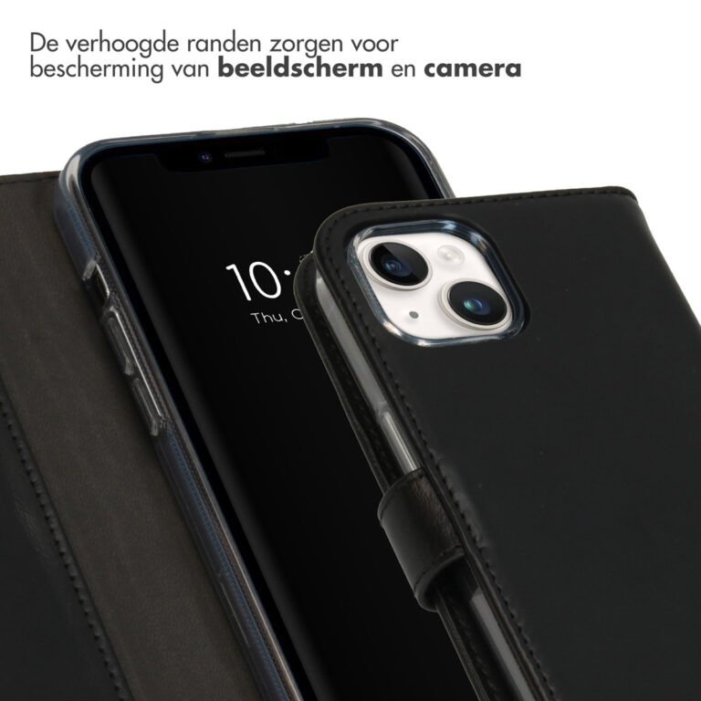 Selencia Echt Lederen Bookcase Apple iPhone 15 Plus - Zwart - Afbeelding 2