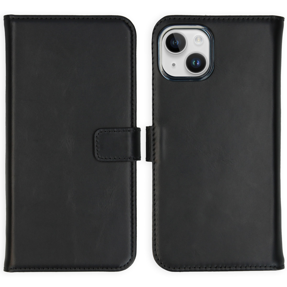 Selencia Echt Lederen Bookcase Apple iPhone 15 Plus – Zwart