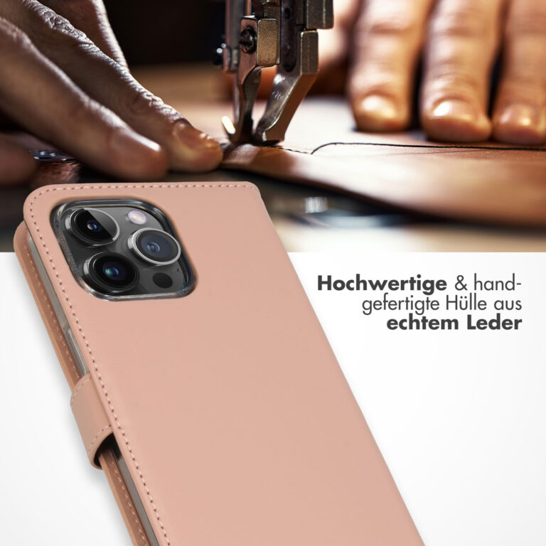 Selencia Echt Lederen Bookcase Apple iPhone 15 Pro Max - Dusty Pink - Afbeelding 4