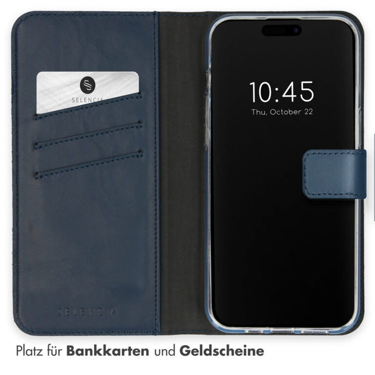 Selencia Echt Lederen Bookcase Apple iPhone 15 Pro Max - Blauw - Afbeelding 10
