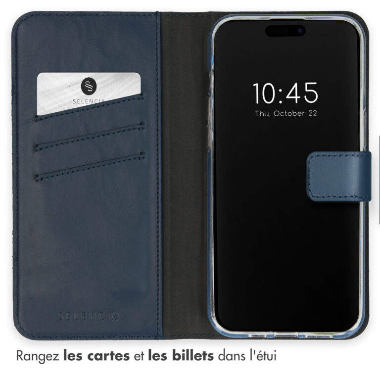 Selencia Echt Lederen Bookcase Apple iPhone 15 Pro Max - Blauw - Afbeelding 7