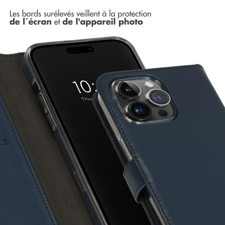 Selencia Echt Lederen Bookcase Apple iPhone 15 Pro Max - Blauw - Afbeelding 6