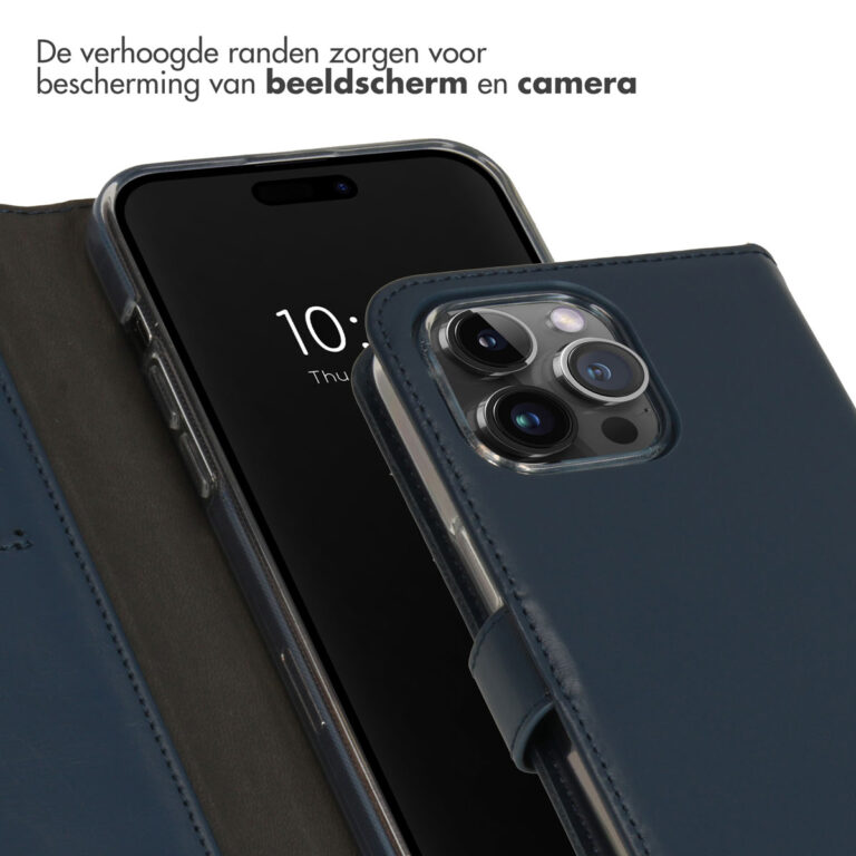 Selencia Echt Lederen Bookcase Apple iPhone 15 Pro Max - Blauw - Afbeelding 2