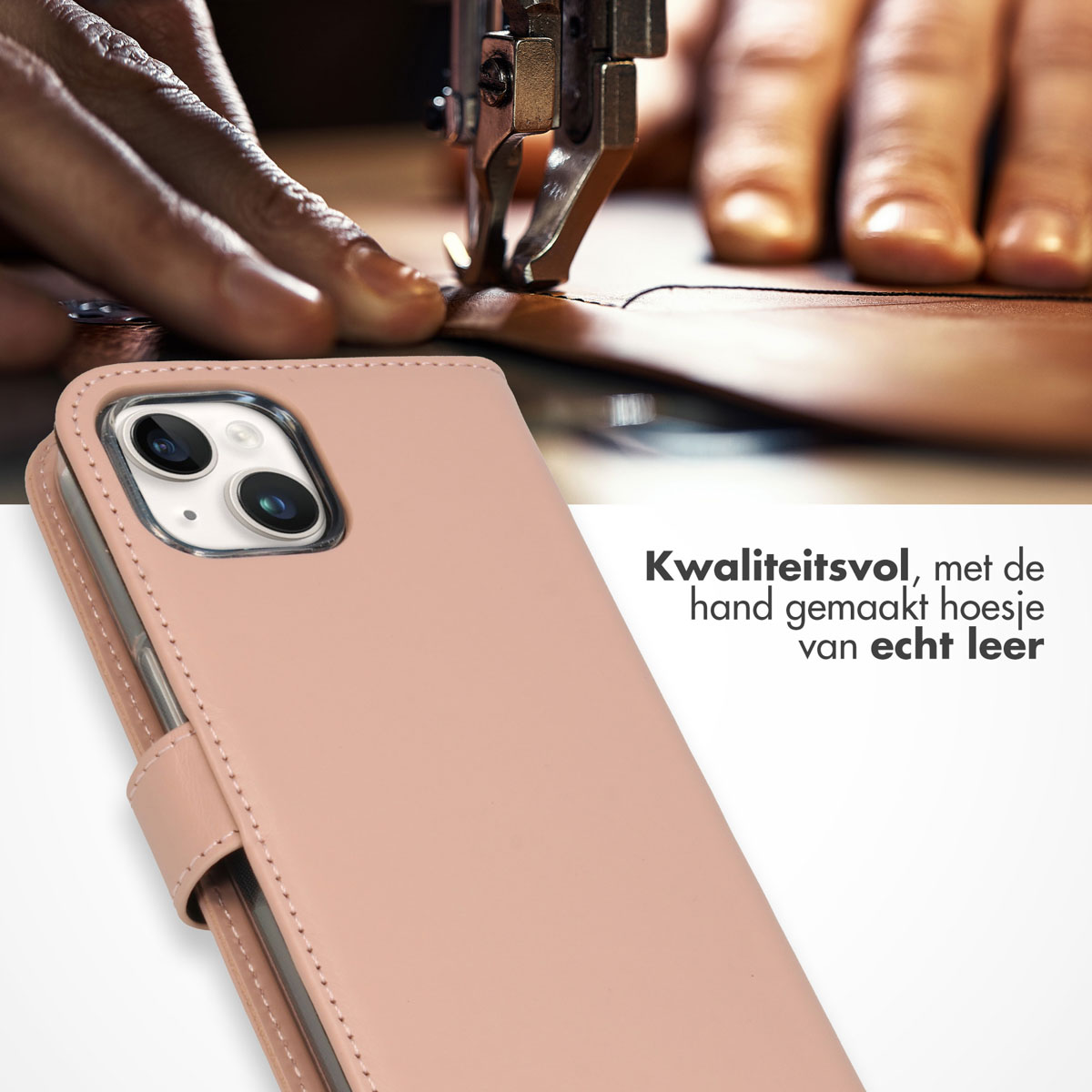 Selencia Echt Leren Bookcase Apple iPhone 15 - Dusty Pink - Afbeelding 4