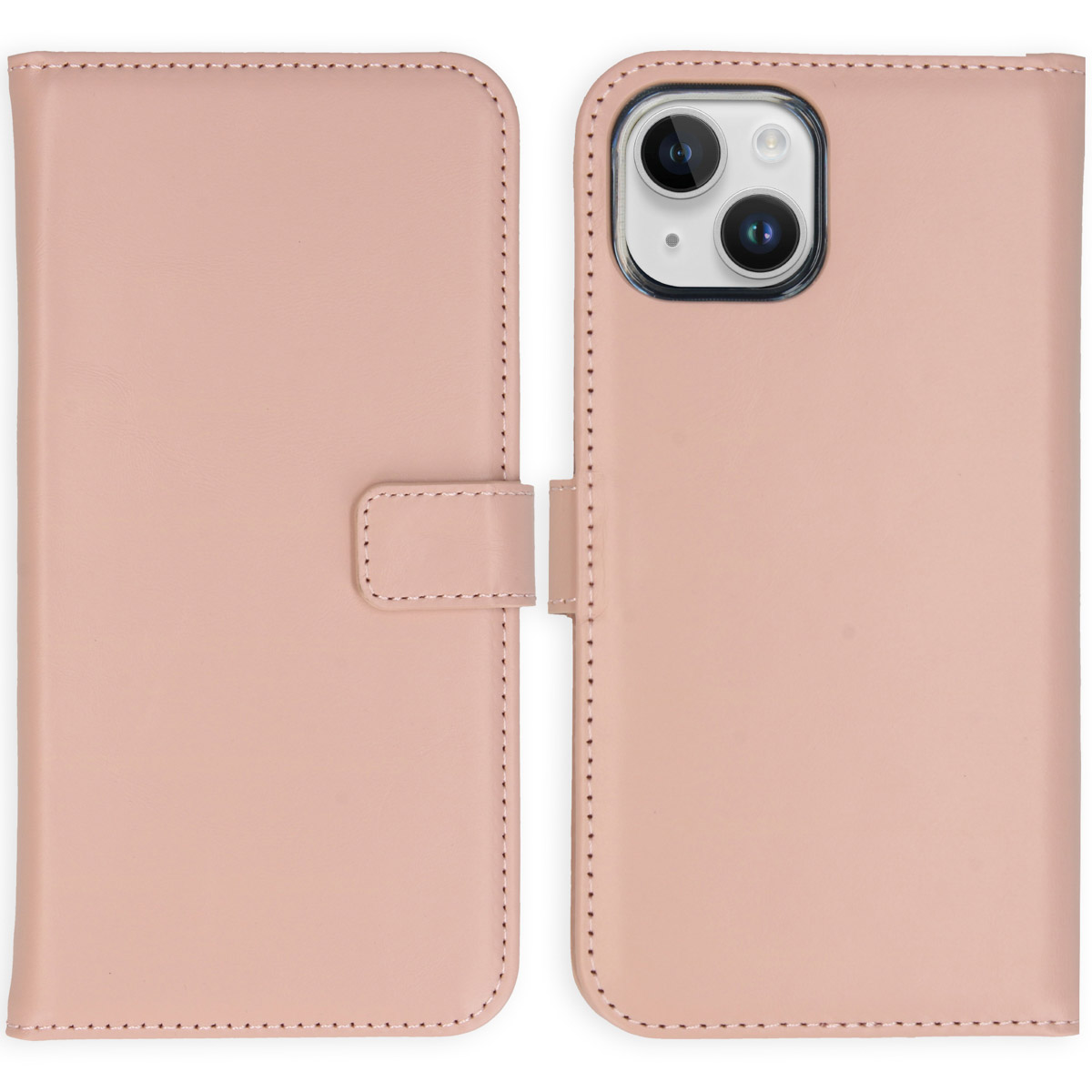 Selencia Echt Lederen Bookcase Apple iPhone 15 – Dusty Pink