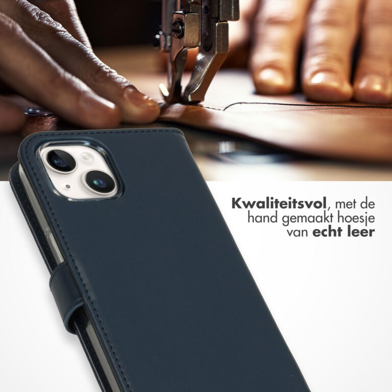 Selencia Echt Lederen Bookcase Apple iPhone 15 - Blauw - Afbeelding 4