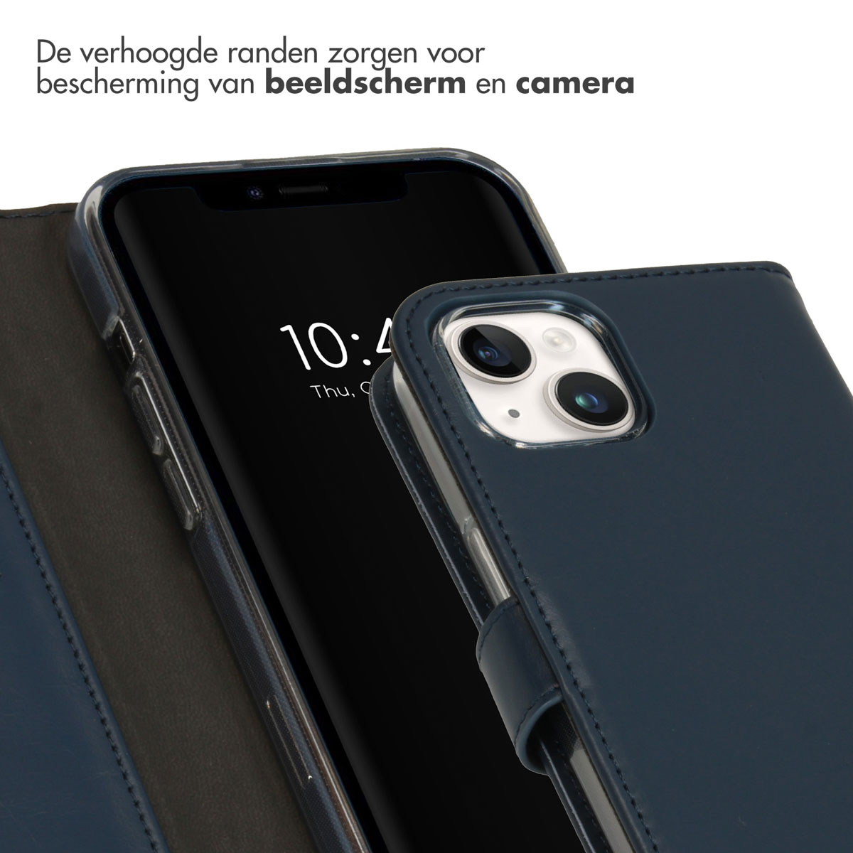 Selencia Echt Leren Bookcase Apple iPhone 15 - Blauw - Afbeelding 2