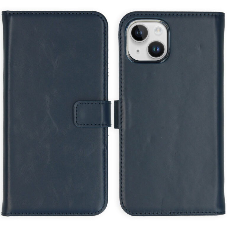 Selencia Echt Lederen Bookcase Apple iPhone 15 - Blauw - Afbeelding 5