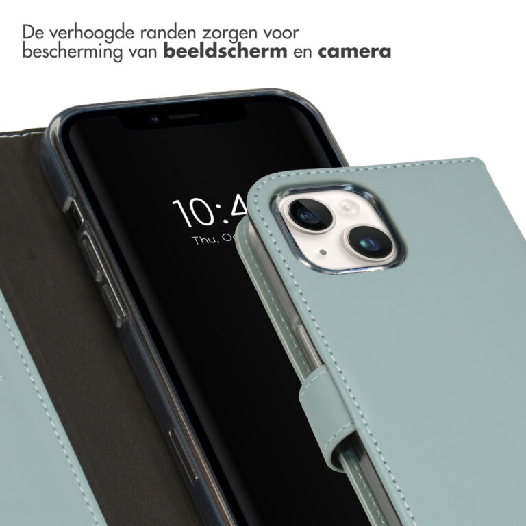Selencia Echt Lederen Bookcase Apple iPhone 15 - Air Blue - Afbeelding 2