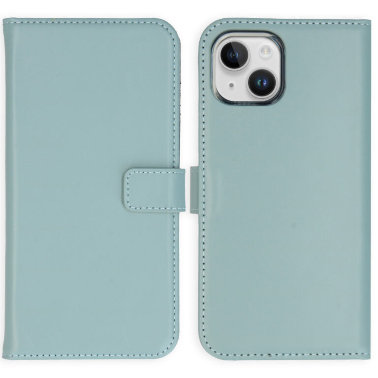 Selencia Echt Lederen Bookcase Apple iPhone 15 - Air Blue - Afbeelding 5