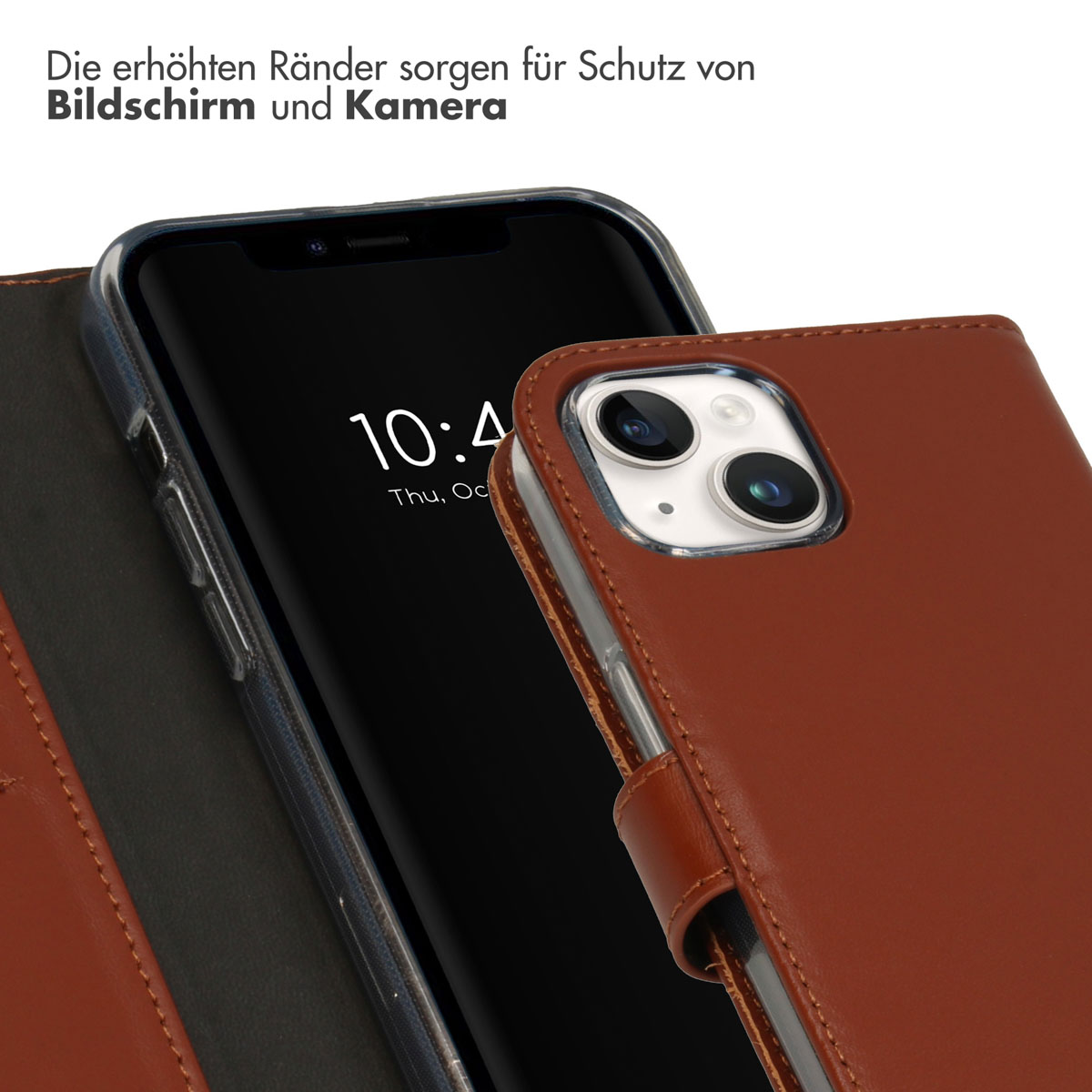 Selencia Echt Leren Bookcase Apple iPhone 15 - Lichtbruin - Afbeelding 10
