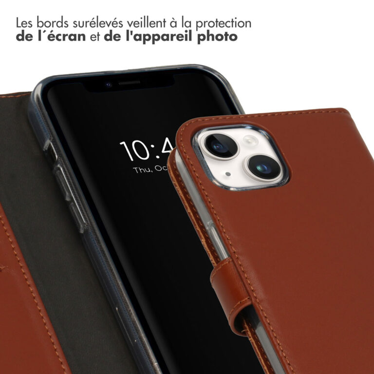 Selencia Echt Lederen Bookcase Apple iPhone 15 - Lichtbruin - Afbeelding 7