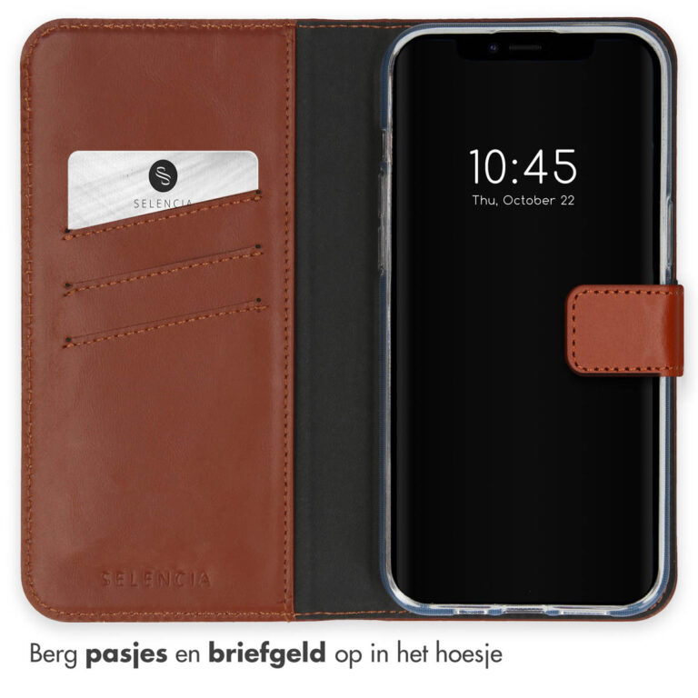 Selencia Echt Lederen Bookcase Apple iPhone 15 - Lichtbruin - Afbeelding 3