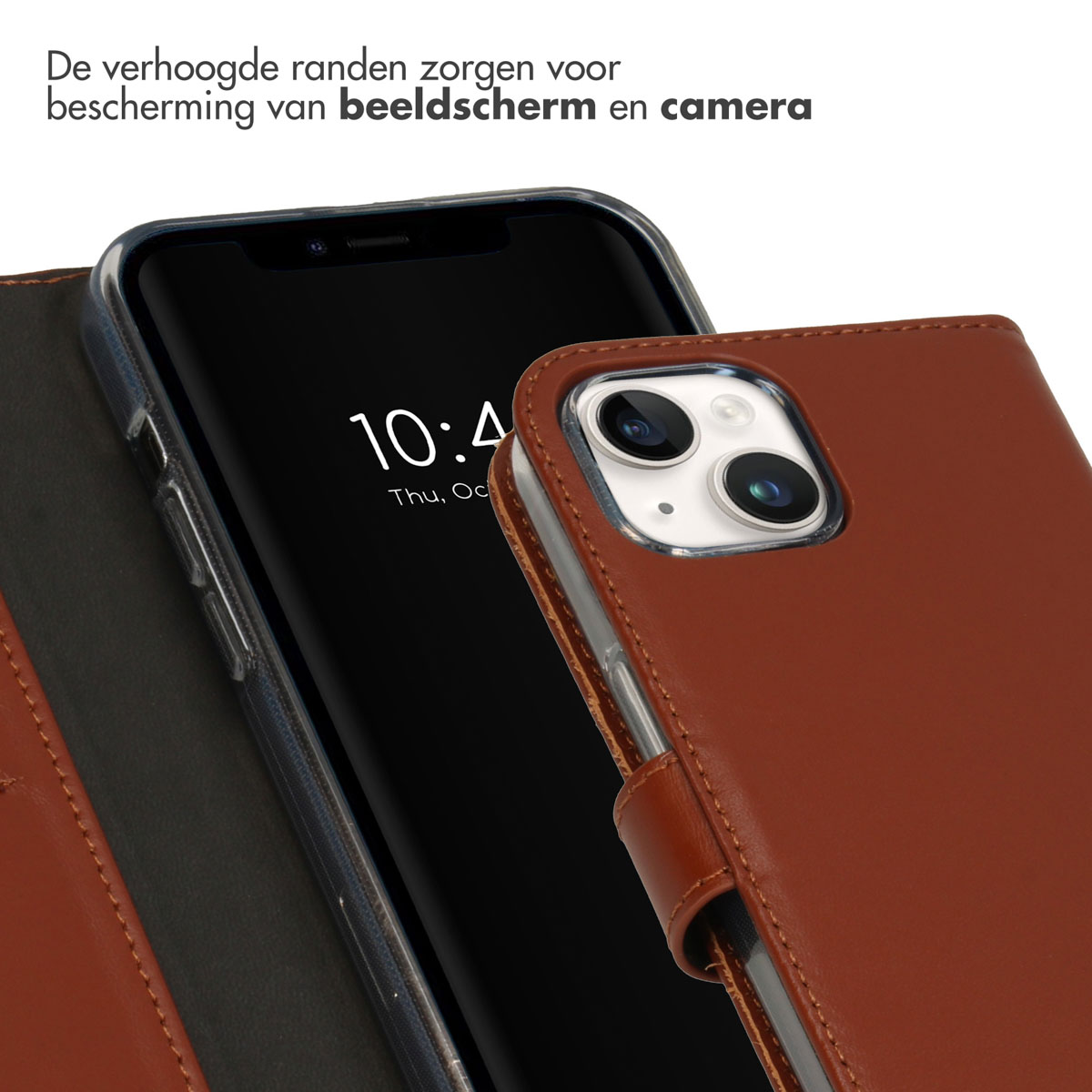 Selencia Echt Leren Bookcase Apple iPhone 15 - Lichtbruin - Afbeelding 2