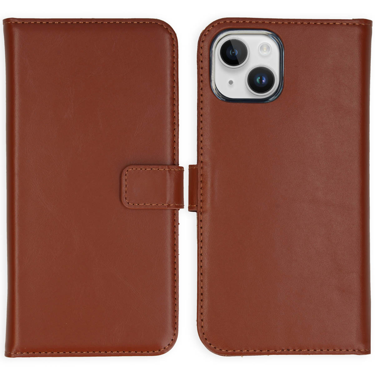 Selencia Echt Lederen Bookcase Apple iPhone 15 – Lichtbruin