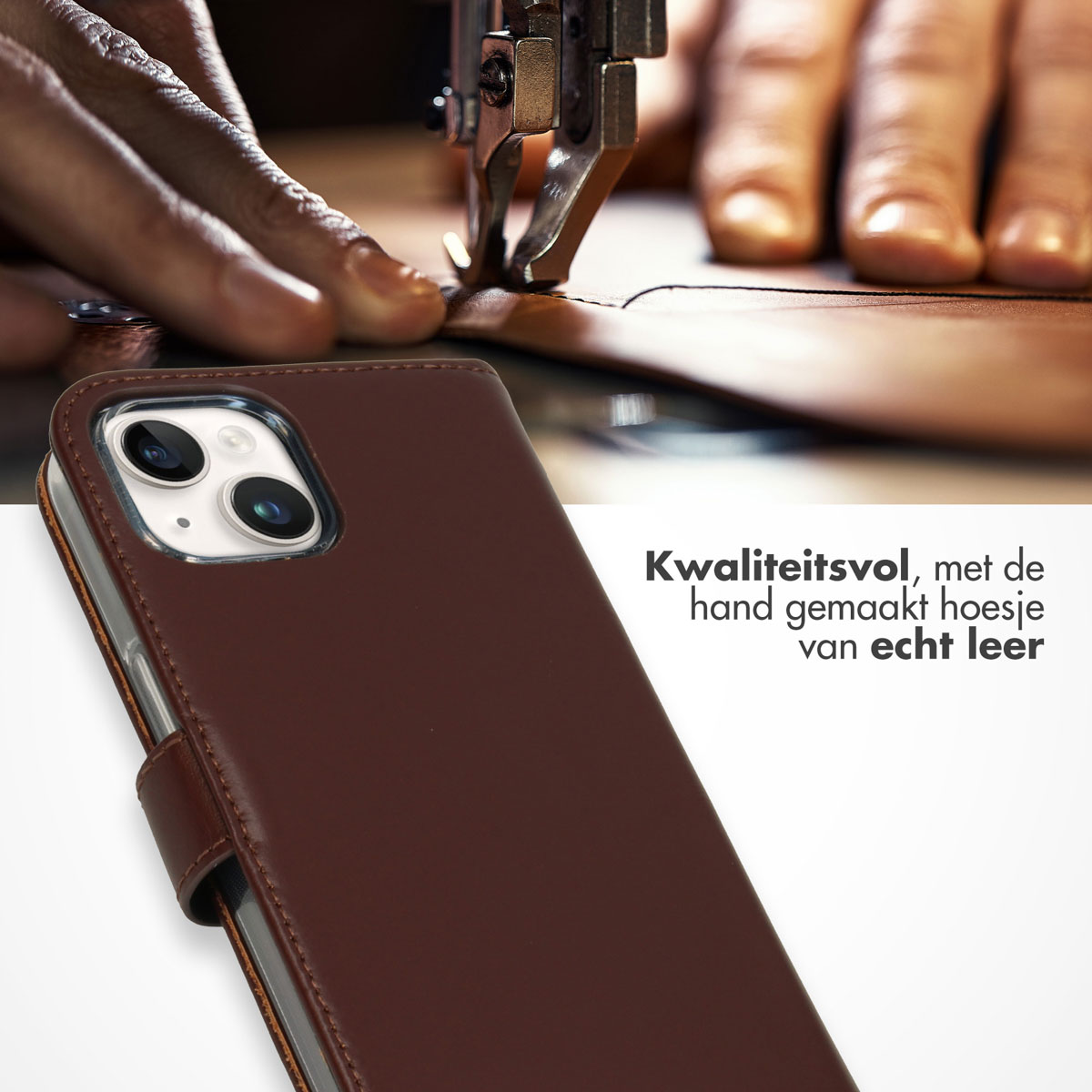 Selencia Echt Leren Bookcase Apple iPhone 15 - Bruin - Afbeelding 4